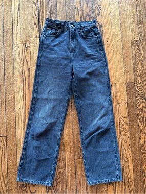 B Sides Louis Long High Straight Jeans Washed Black Rigid 100% Cotton USA Size 2